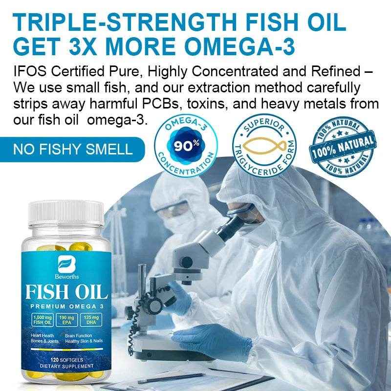BEWORTHS Omega-3 Fish Oil Supplement High in EPA + DHA for Heart, Brain and Immune Support Nutrition Dietary Supplement