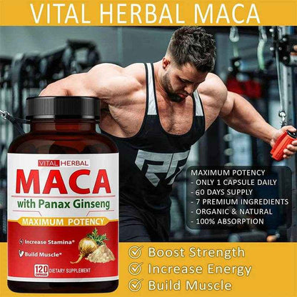 Sports Supplement - Contains Maca, Ginseng Extract Capsules to Burn Fat, Boost Strength, Energy, Performance and Muscle Mass