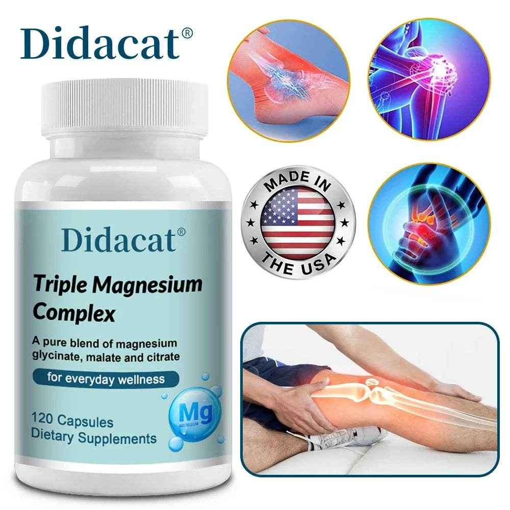 Magnesium Glycine, Malate &amp; Citrate Capsules – Muscle, Bone, Cardiovascular &amp; Nerve, Highly Absorbable, Triple Magnesium Complex