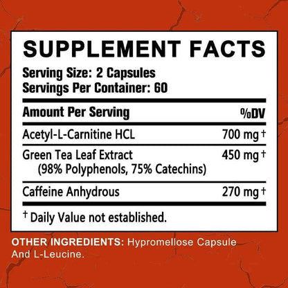 Slimming Capsule Fat Burner, with Acetyl-L-Carnitine, Green Tea Extract and Caffeine - for Healthy Weight Management Supplement