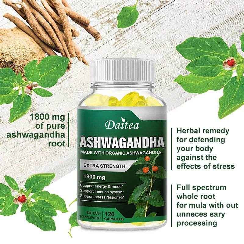 Ashwagandha Supplement 1800mg, Stress Relief, Focus, Brain, Sleep, Energy, Thyroid Support, Immune System Support