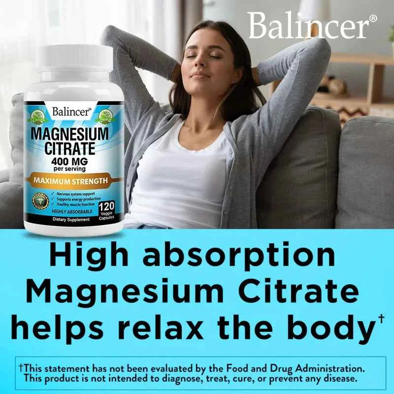 Balincer Magnesium Citrate Supplement, Supports Muscles, Nervous System, Relieves Fatigue, Supports Bone and Heart Health