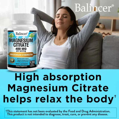 Balincer Magnesium Citrate Supplement, Supports Muscles, Nervous System, Relieves Fatigue, Supports Bone and Heart Health