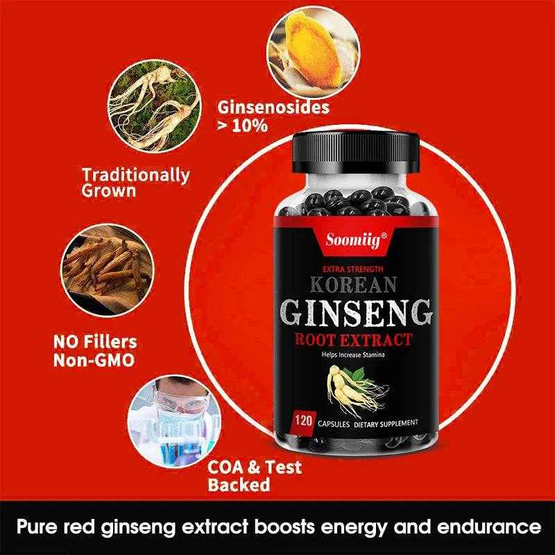 Korean Red Ginseng Extract - Enhances Endurance, Strength and Mood BalanceStrong for energy, stamina and focus
