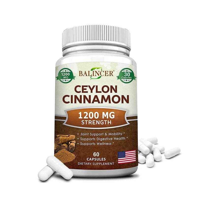 Premium Ceylon Cinnamon 1200 mg Organic All-Natural Supplement for Blood Sugar Levels, Circulation, Brain and Joint Health