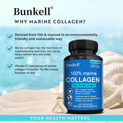Marine Collagen | with Hyaluronic Acid, Vitamin C and Biotin | High Strength Collagen Supplement for Men and Women 120 Capsules
