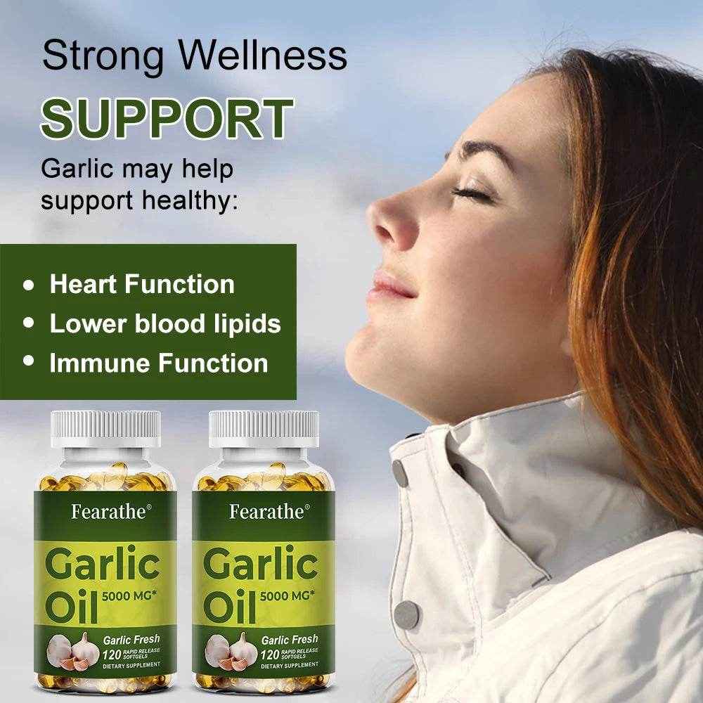 Garlic Oil Capsules, organic extract, promotes healthy cholesterol levels, immune system support