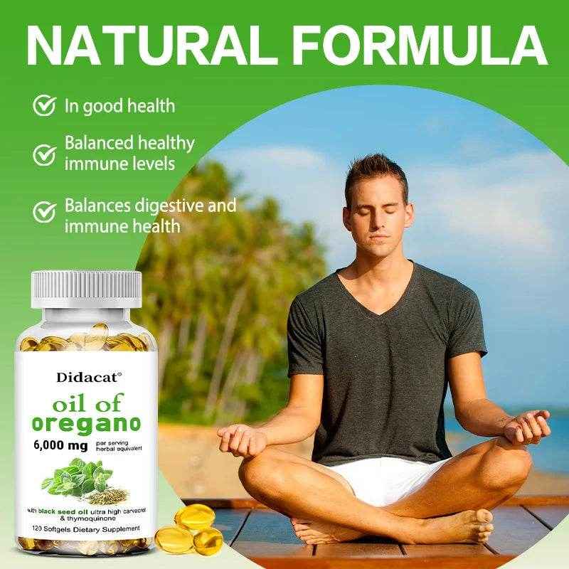 Oregano Oil 6000mg Softgels with Black Seed Oil Strength For Gut Health, Digestive Health, Immune Support