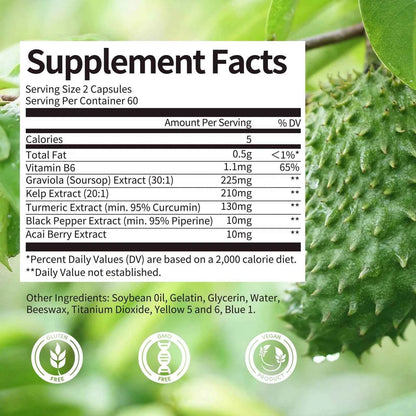 BBEEAAUU Soursop Graviola Extract Capsules for Cell Support and Regeneration, Immunity, Liver, Antioxidants Gut Digestive Health