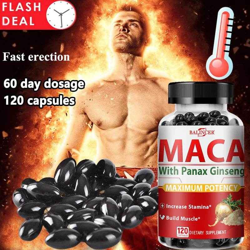 Maca Root + Ginseng Extract Supplement - Performance, Muscle Building, Energy, 120 Vegetarian Capsules