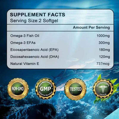 Omega 3 EPA/DHA Fish Oil 1000 mg - Fish Oil Supplement - Supports Heart Health, Pain Relief &amp; Cognitive Function, 120 Capsules