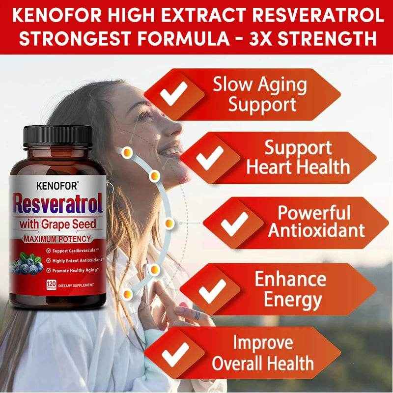 Resveratrol Grape Seed Extract Supplement Supports Skin Health Overall Health And Metabolism Antioxidant 120 Capsules