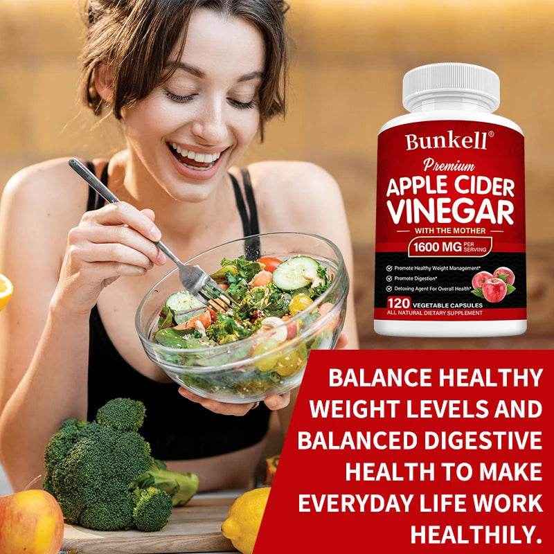 Bunkell Apple Cider Vinegar Supplement, Digestion Boosting, Cleansing, Detoxification, Metabolism and Fat Burning