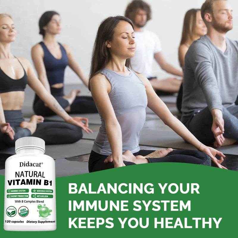 Natural Vitamin B1 - B Complex Blend, Nervous System, Immune System, Energy and Metabolic Health, Vegetarian Capsules