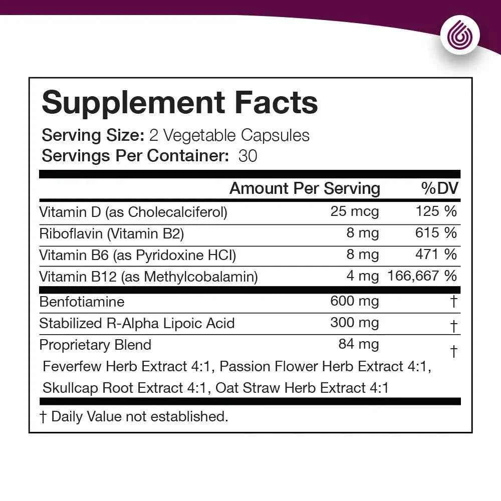 Vitamin D, Vitamin B Complex, Advanced Nerve Support - 300 mg Stabilized R-Lipoic Acid, Benfotiamine, 60 Capsules