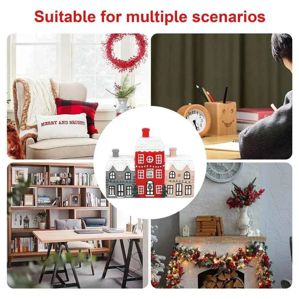 Christmas House Incense Burner - Resin Village Log Cabin Chimney Holder for Festive Home Decoration