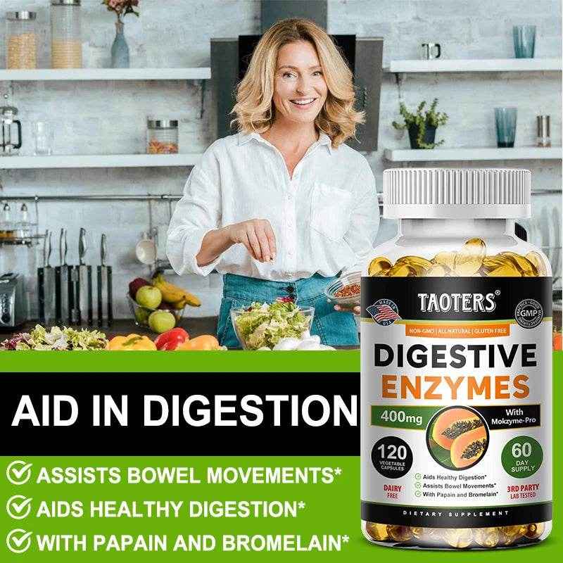 Digestive Enzyme Supplement, Beneficial Bacteria Support Immune, Digestive &amp; Cardiovascular Health, 60 Capsules