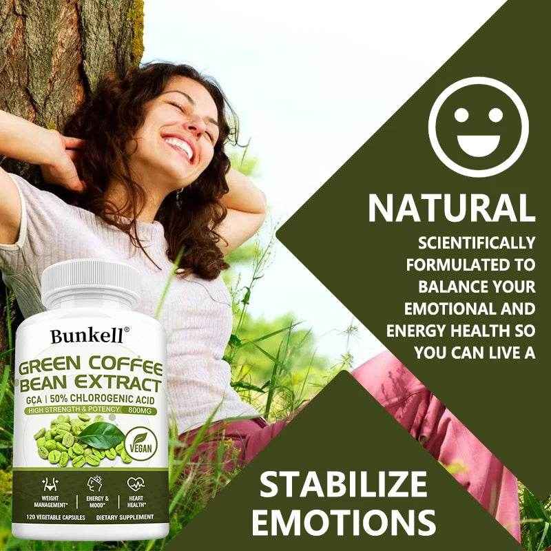 Green Coffee Bean Extract - Fat Burning, Metabolism, Brain Health, Heart and Weight Management, 120 Capsules