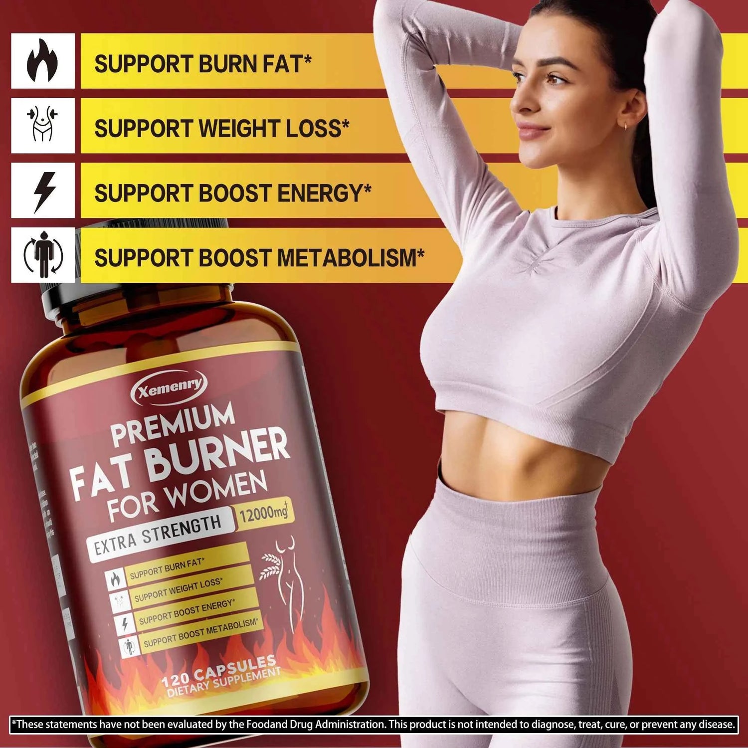 Metabolism Support for Women - Fat Burner, Green Tea Extract, Weight Loss Supplement, Metabolism Booster - 120 Capsules