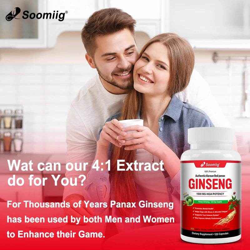 Authentic Korean Red Ginseng Capsules, Powerful Ginsenosides, Energy Supplement - Supports Immunity and Energy, 120 Capsules
