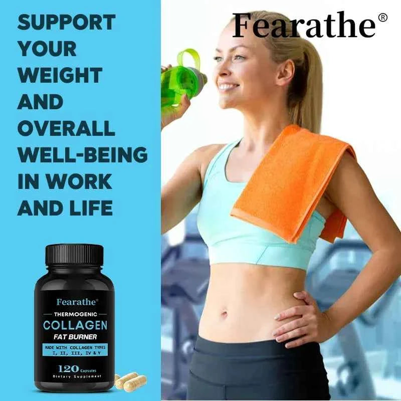 Collagen Fat Burner, Contains Type I, II, III, IV &amp; V Collagen, Promotes Muscle Growth and Supports Metabolism, Weight Control