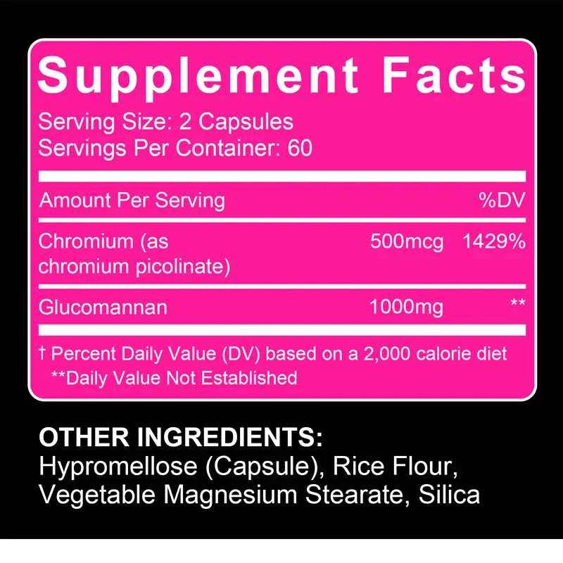 Glucomannan and Chromium Picolinate Supplements, Supports Gut Health, Fat Burning, Energy Metabolism, Weight Management,