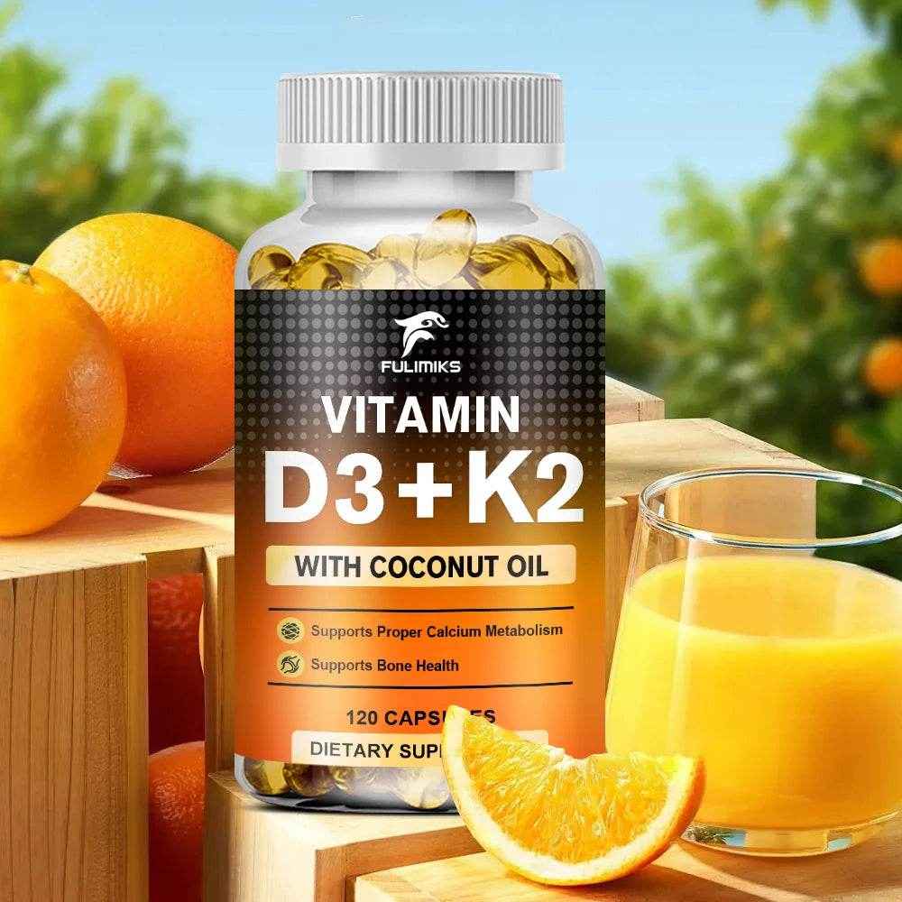 Vitamin D3+K2 Capsules, Heart Health, Bone and Joint Health Support, Suitable for Men and Women - D3 K2 Multivitamin Supplemen