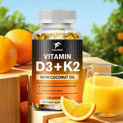 Vitamin D3+K2 Capsules, Heart Health, Bone and Joint Health Support, Suitable for Men and Women - D3 K2 Multivitamin Supplemen