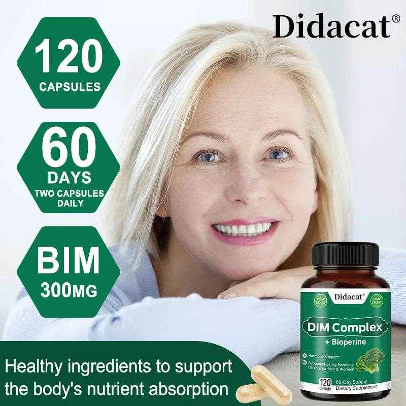 DIM Complex, Black Pepper Extract, Prostate Health Support, Balances Male and Female Hormone Levels, 120 Capsules