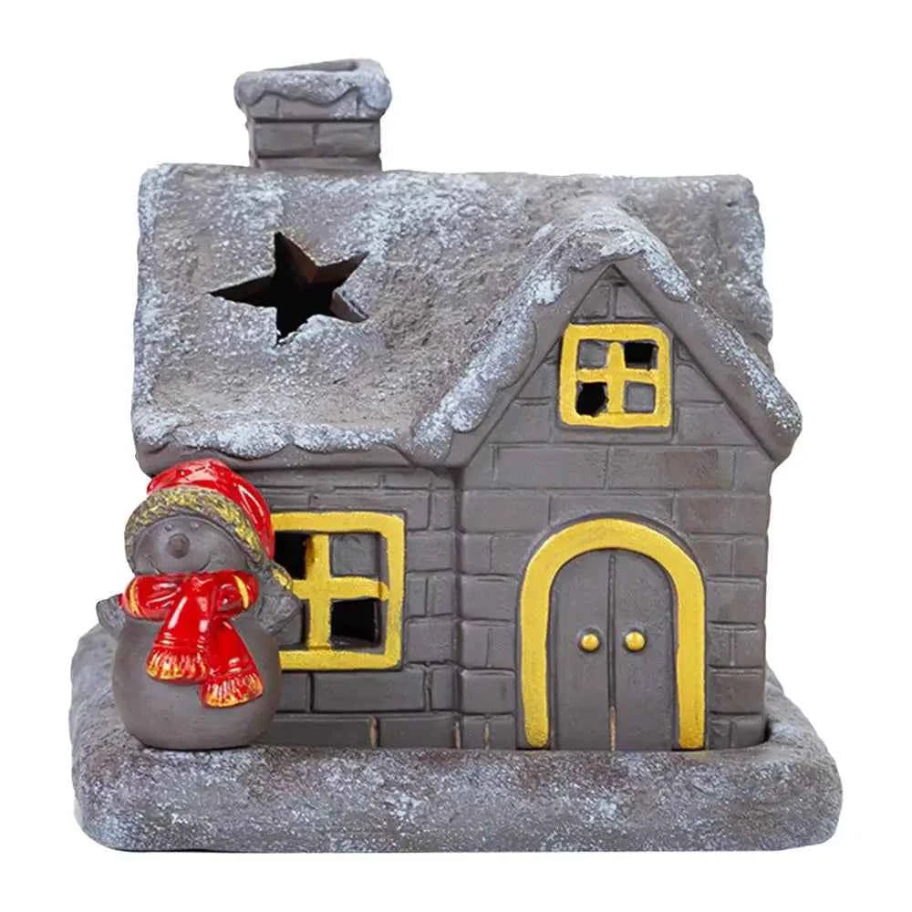 Christmas House Incense Burner - Ceramic Aroma Cone Burner with Chimney Design and Ash Catcher for Table Décor