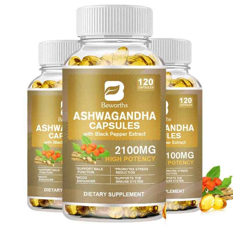 BEWORTHS Ashwagandha Root Extract Capsule Help Sleep Improve Sleep Quality Calm Down Emotions Relieve Anxiety Mood Health