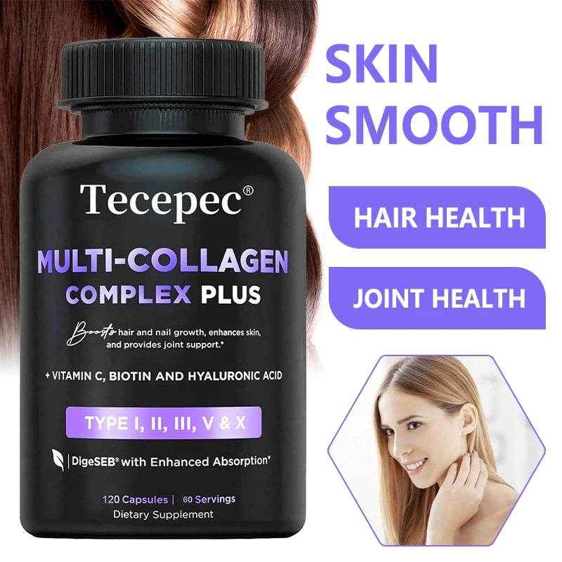 Tecepec Multi-Collagen Supplement - 120 Capsules - for Skin, Hair, Nails, Bones, Tendons, Joints &amp; Gut Health