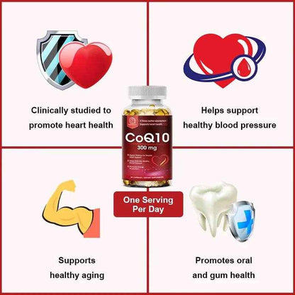 BBEEAAUU Coenzyme Q10 Capsules Heart Health Supplement COQ10 Supports Cardiovascular Health Blood Pressure Health