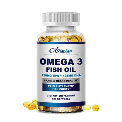Alliwise Omega 3 Fish Oil Capsules Helps Brain &amp; Cardiovascular System, Relief Eye Fatigue, Improve Cognitive &amp; Learning Ability