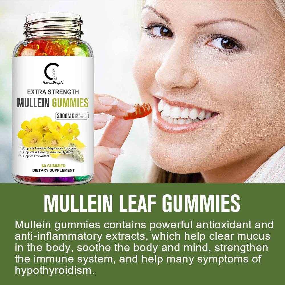 Mullein Gummies for Lung Cleanse, Extra Strength Mullein Leaf Extract, Deep Sleep Better Boost Immune System Iherbal Supplement