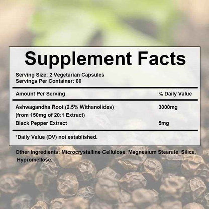 Ashwagandha Extract 3000 mg Root Anti-Stress Anxiety Supplement - Supports Better Sleep, Mood, Energy, 120 Capsules
