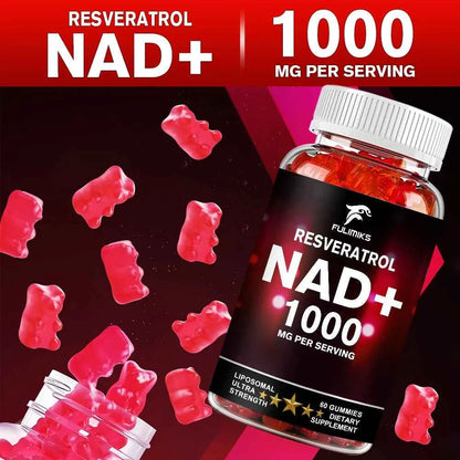 NAD+ Resveratrol Supplement Gummies - High Absorption, Energy Supplement, Daily Energy &amp; Skin Support  - 60 Gummies