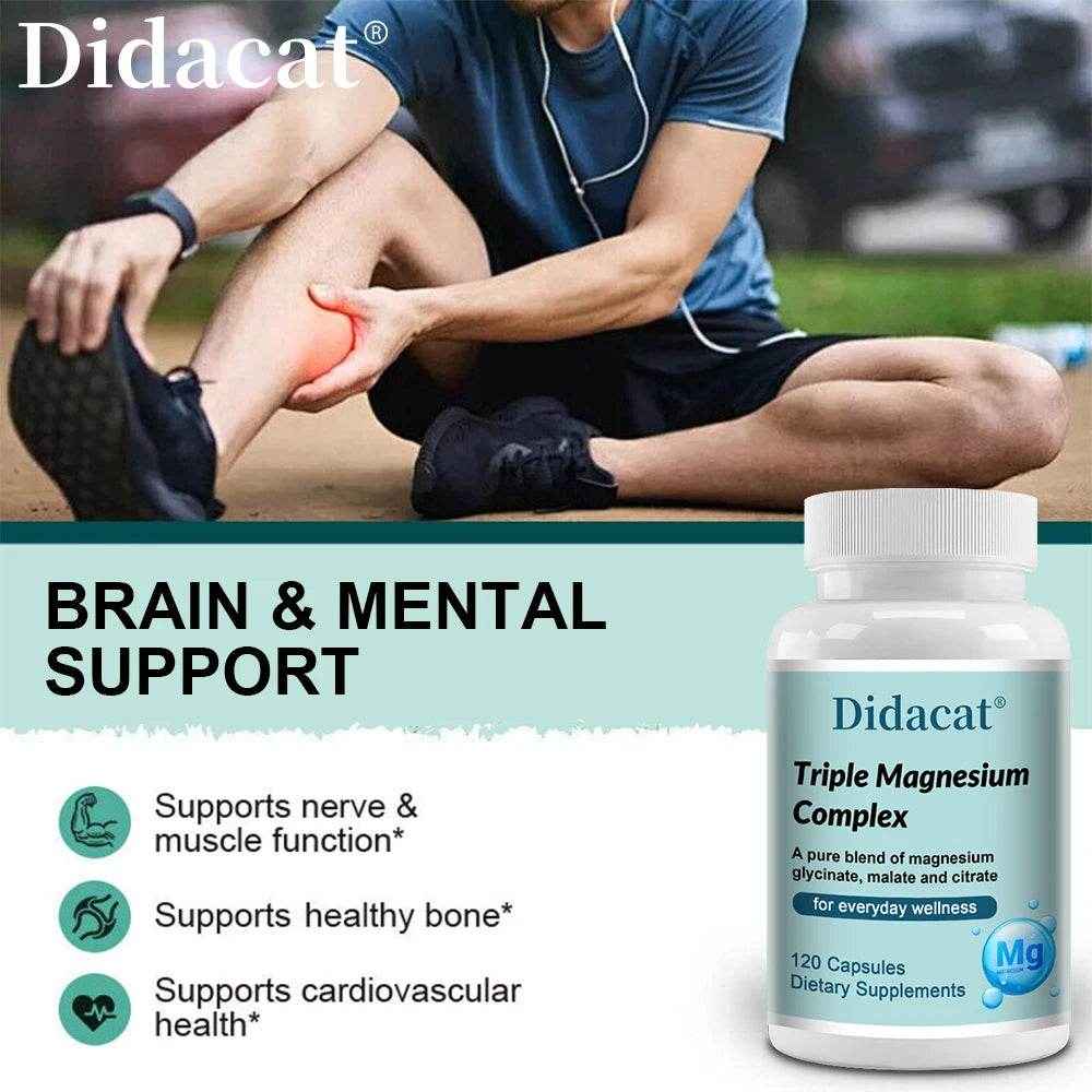 Magnesium Glycine, Malate &amp; Citrate Capsules – Muscle, Bone, Cardiovascular &amp; Nerve, Highly Absorbable, Triple Magnesium Complex