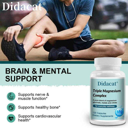 Magnesium Glycine, Malate &amp; Citrate Capsules – Muscle, Bone, Cardiovascular &amp; Nerve, Highly Absorbable, Triple Magnesium Complex