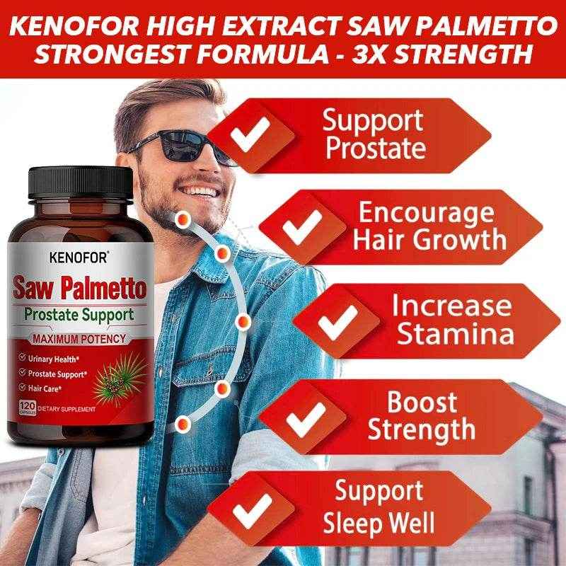 KENOFOR Saw Palmetto Extract Supplement - Supports Good Sleep, Prostate and Urinary Tract Health, Promotes Hair Growth