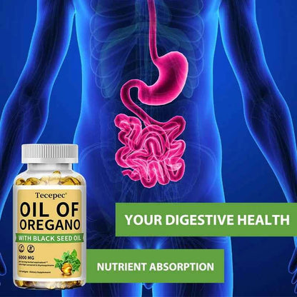 Oregano Oil Supplement with Black Seed Oil - Balanced Digestion and Gut Health