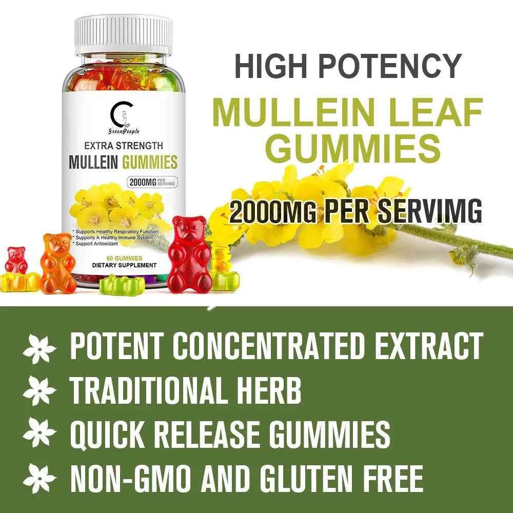 Mullein Gummies for Lung Cleanse, Extra Strength Mullein Leaf Extract, Deep Sleep Better Boost Immune System Iherbal Supplement