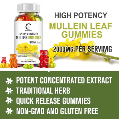 Mullein Gummies for Lung Cleanse, Extra Strength Mullein Leaf Extract, Deep Sleep Better Boost Immune System Iherbal Supplement