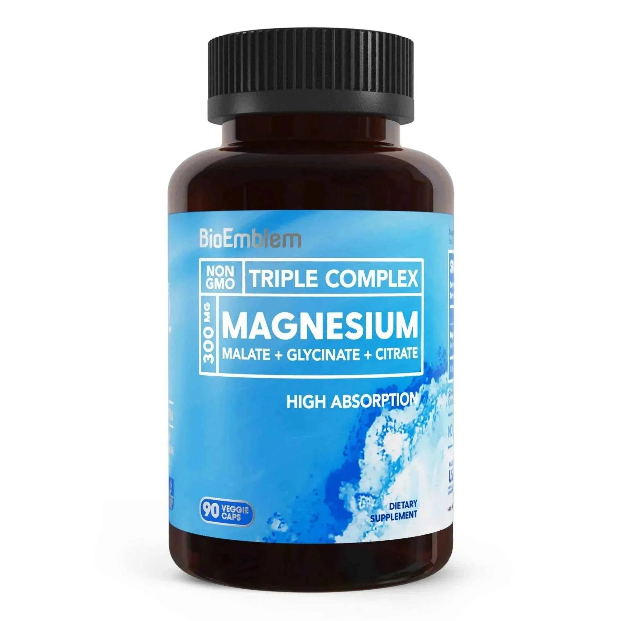 High Absorption Triple Magnesium Complex 300 Mg, with Glycine, Malate, for Nerve, Energy, Muscle Health Support, Vegetarian