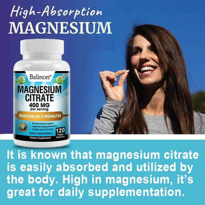 Balincer Magnesium Citrate Supplement, Supports Muscles, Nervous System, Relieves Fatigue, Supports Bone and Heart Health