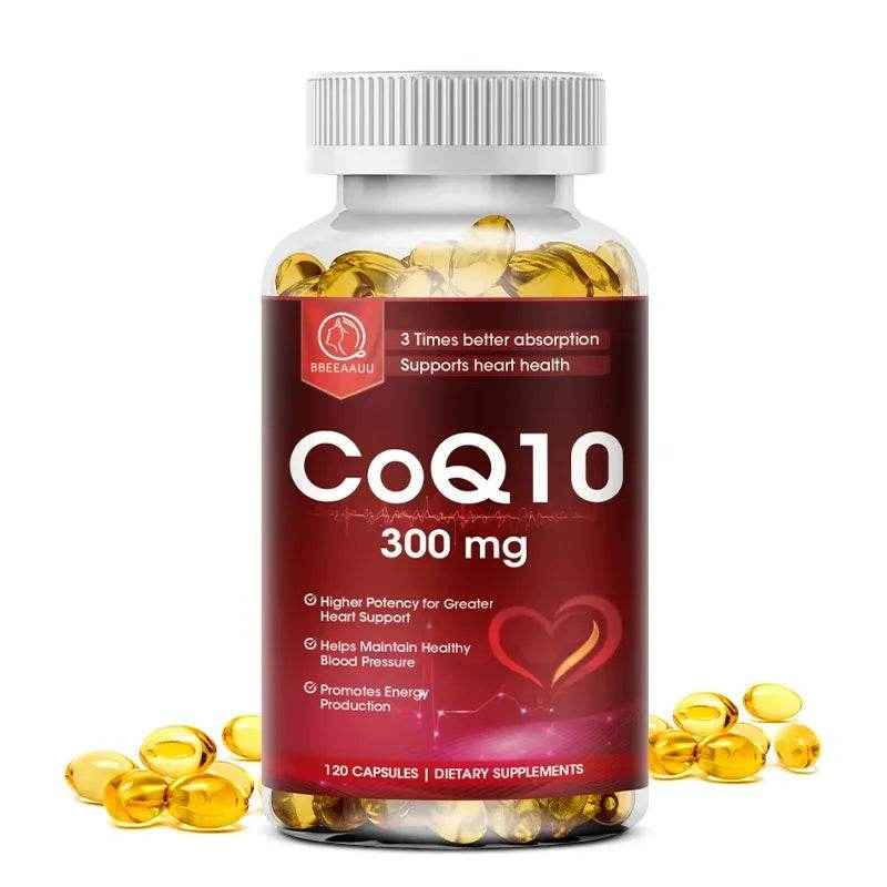 BBEEAAUU Coenzyme Q10 Capsules Heart Health Supplement COQ10 Supports Cardiovascular Health Blood Pressure Health