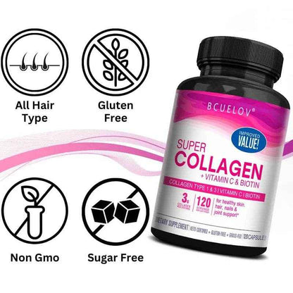 Collagen + Vitamin C plus Biotin, Anti-Aging Support, Antioxidant, Brightener, Skin, Hair &amp; Nails Supplement, 120 Capsules