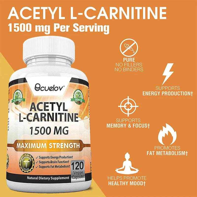 Acetyl L-Carnitine 1500 mg, Supports Efficient Energy Production, Brain Function, Fat Metabolism, 120 Capsules