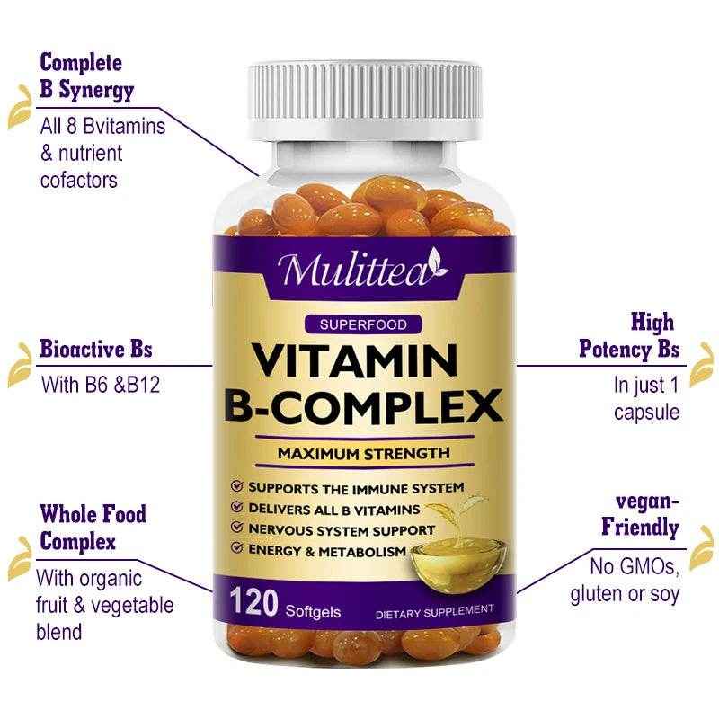 Mulittea Vitamin B Complex Capsules Help Relieve Fatigue Improve Digestion Reduce Stress Better Mood Support Immune Supplement