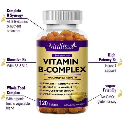 Mulittea Vitamin B Complex Capsules Help Relieve Fatigue Improve Digestion Reduce Stress Better Mood Support Immune Supplement